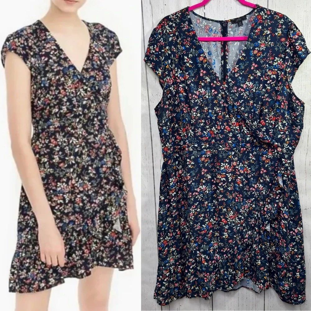 J.Crew Navy Floral Ruffle Mini Dress Romantic Cottagecore Soft Feminine - Picture 5 of 16